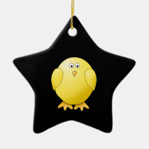 Cute Yellow Chick. Little Bird on Black. Ceramic Ornament