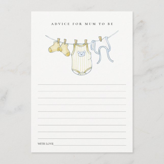 Cute Yellow Clothesline Advice for Mum Baby Shower Enclosure Card (Front)