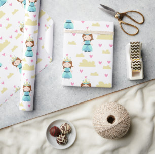 Cute Yellow Clouds and Princesses Patterned Wrapping Paper