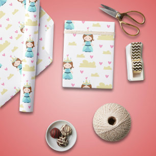 Cute Yellow Clouds and Princesses Patterned Wrapping Paper