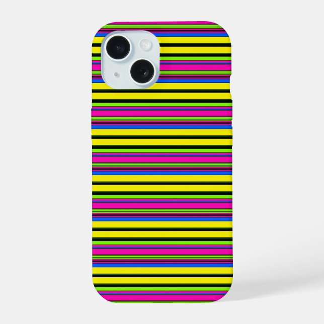 Cute yellow colourful stripes iPhone 15 case (Back)