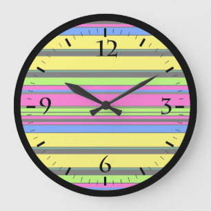 Cute yellow colourful stripes large clock