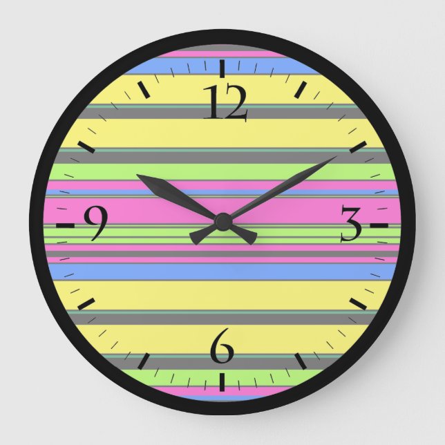 Cute yellow colourful stripes large clock (Front)