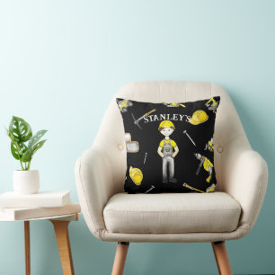 Cute Yellow Construction Truck Dump Name Cushion