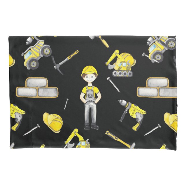 Cute Yellow Construction Truck Dump Pillowcase (Front)
