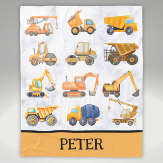 Cute Yellow Construction Vehicles Pattern Fleece Blanket