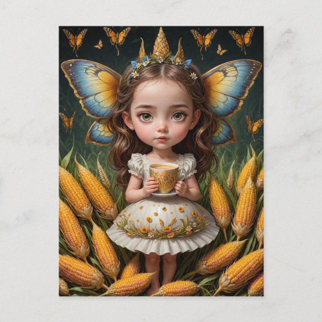 Cute Yellow Corn Butterfly Fairy  Postcard (Front)