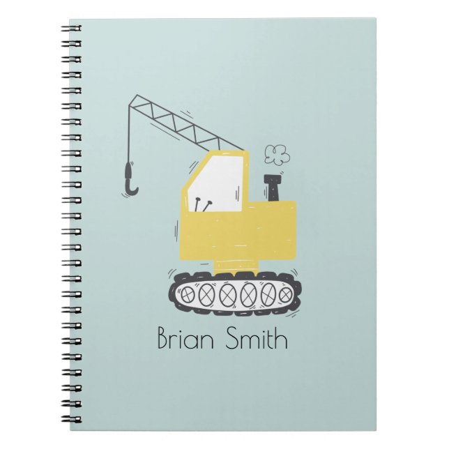 Cute Yellow Crane Illustration Custom Name Notebook (Front)