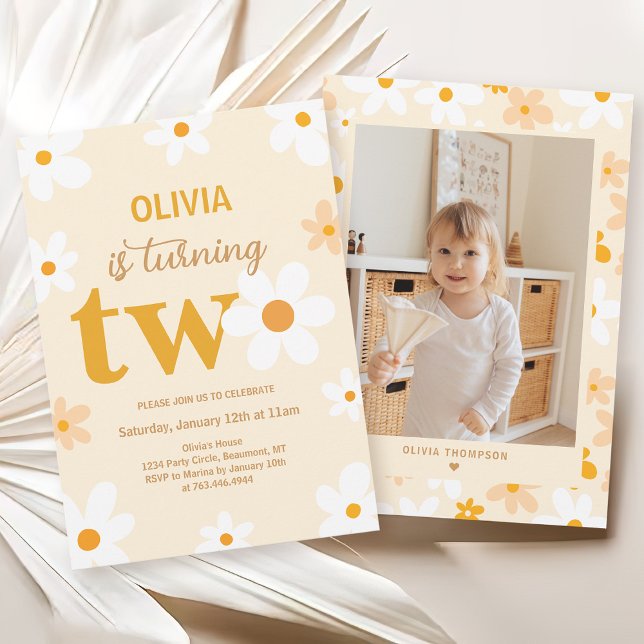 Cute Yellow Daisy 2nd Birthday Photo Invitation (Creator Uploaded)