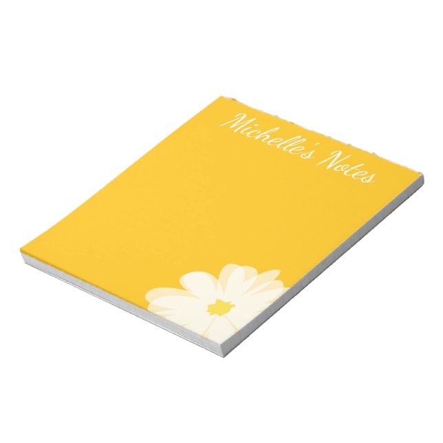 Cute yellow daisy flower personalised name floral notepad (Rotated)
