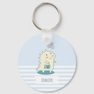 Cute Yellow Dino with Happy Stars Key Ring