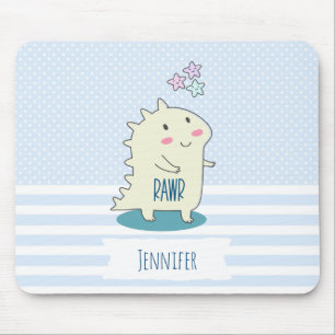 Cute Yellow Dino with Happy Stars Mouse Pad