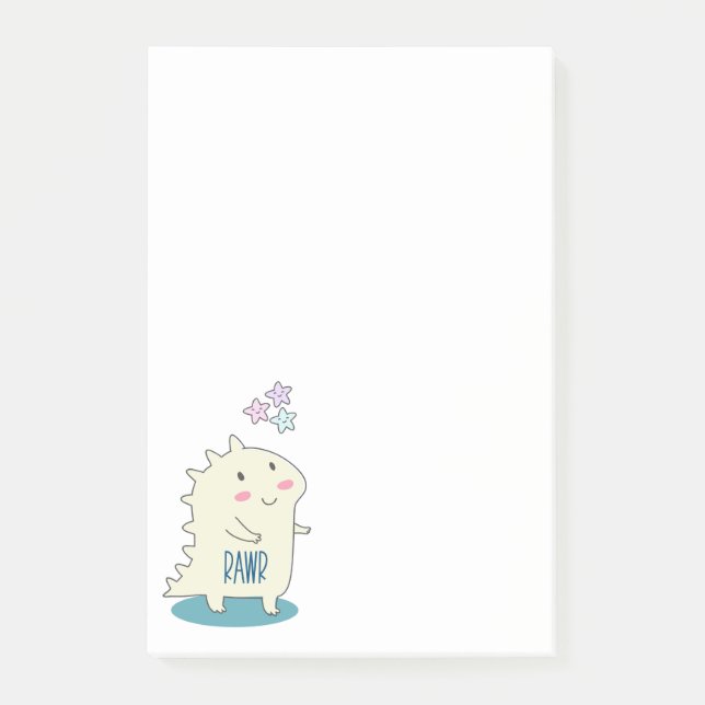 Cute Yellow Dino with Happy Stars Post-it Notes (Front)