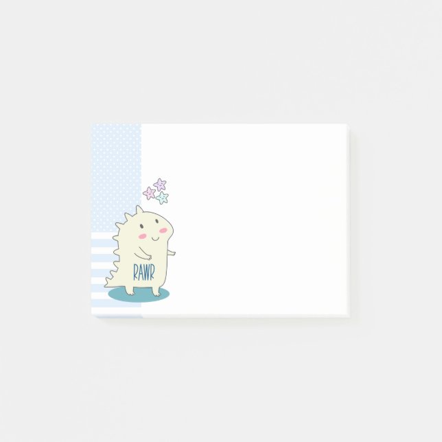 Cute Yellow Dino with Happy Stars Post-it Notes (Front)