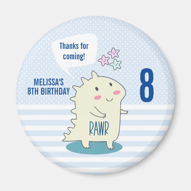 Cute Yellow Dinosaur with Happy Stars Birthday Magnet (Front)