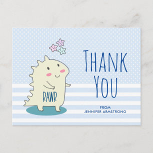 Cute Yellow Dinosaur with Happy Stars Thank You Postcard