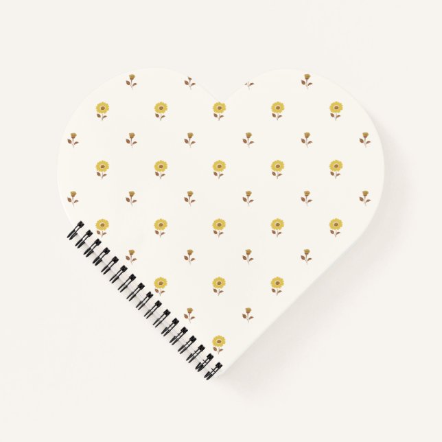Cute Yellow Ditsy Blossom Heart Shaped Notebook (Front)