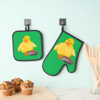 Cute Yellow Duck Funny Oven Mitt & Pot Holder Set