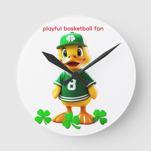 Cute Yellow Duck in Celtics Jersey – Unreal Engine Round Clock (Front)