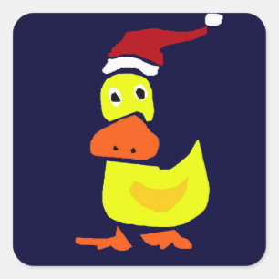 Cute Yellow Duck in Santa Hat Square Sticker