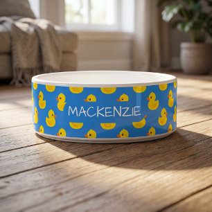 Cute Yellow Duck On Blue Pattern Personalised Bowl