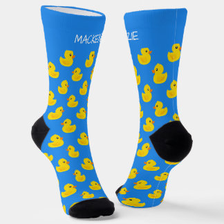 Cute Yellow Duck On Blue Pattern Personalised Socks
