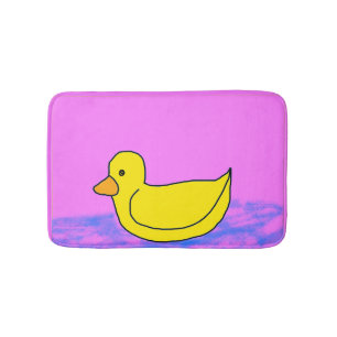 cute yellow duck on pink  bath mat
