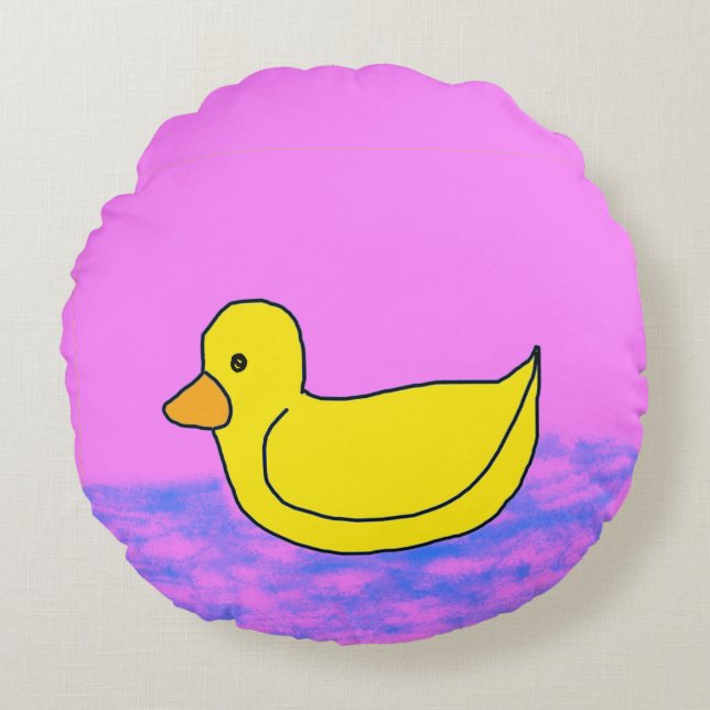 cute yellow duck on pink Round Pillow (Front)
