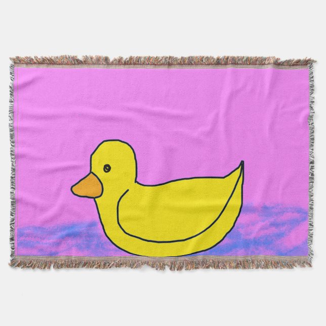 cute yellow duck on pink Throw Blanket (Front)