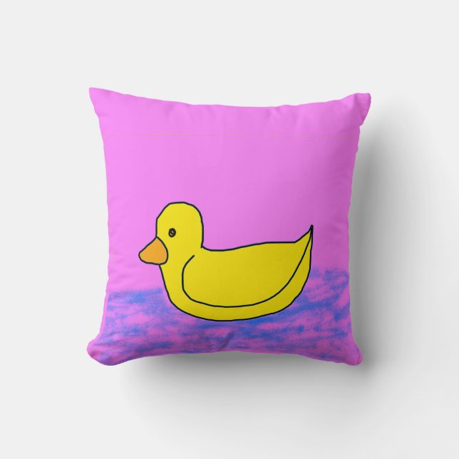 cute yellow duck on pink Throw Pillow (Front)