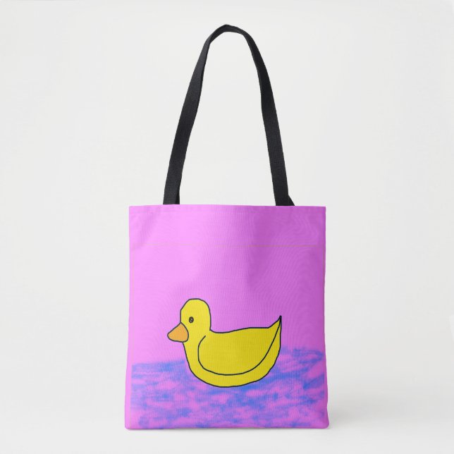 cute yellow duck on pink Tote Bag (Front)