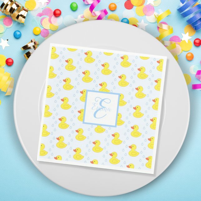 Cute Yellow Duck Pattern Monogram Baby Girl Napkin (Creator Uploaded)