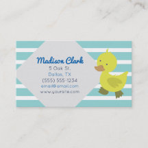 Cute Yellow Duck with Blue Stripes Business Cards