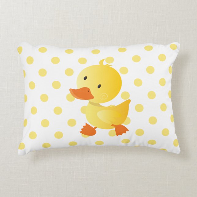 Cute Yellow Duckie Polka Dots Decorative Cushion (Front)
