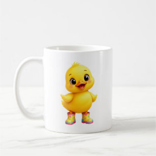 Cute Yellow Duckling Wearing Colorful Rainboots Coffee Mug