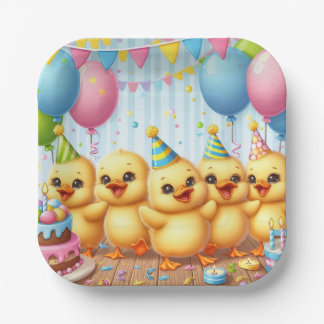 Cute Yellow Ducklings Birthday Party Paper Plates