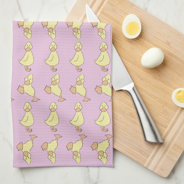 Cute Yellow Ducklings Pink Spring Tea Towel (Quarter Fold)