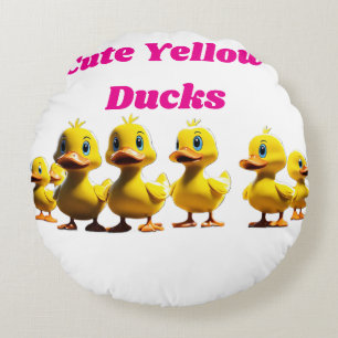 Cute Yellow Ducks Playing Basketball – Cinematic Round Cushion