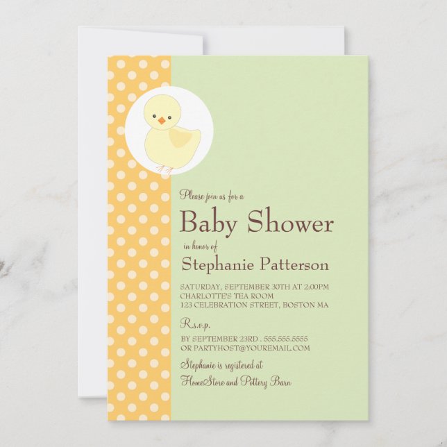 Cute Yellow Ducky Polkadot Baby Shower Tea Party Invitation (Front)