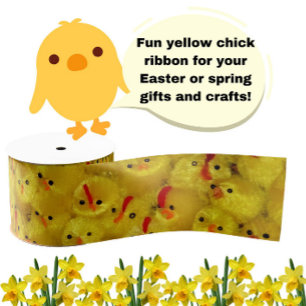 Cute Yellow Easter Baby Chicks Pattern Grosgrain Ribbon