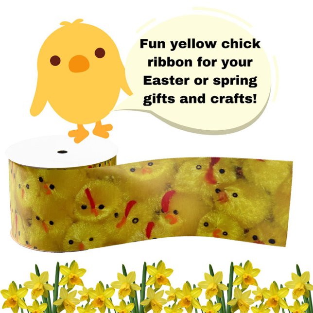 Cute Yellow Easter Baby Chicks Pattern Grosgrain Ribbon (Fun yellow chick pattern ribbon for your Easter or spring gifts and crafts!)