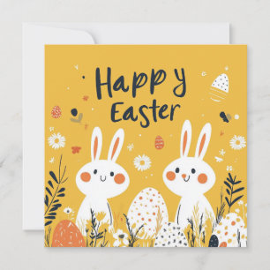 Cute Yellow Easter Bunnies Flat Holiday Card