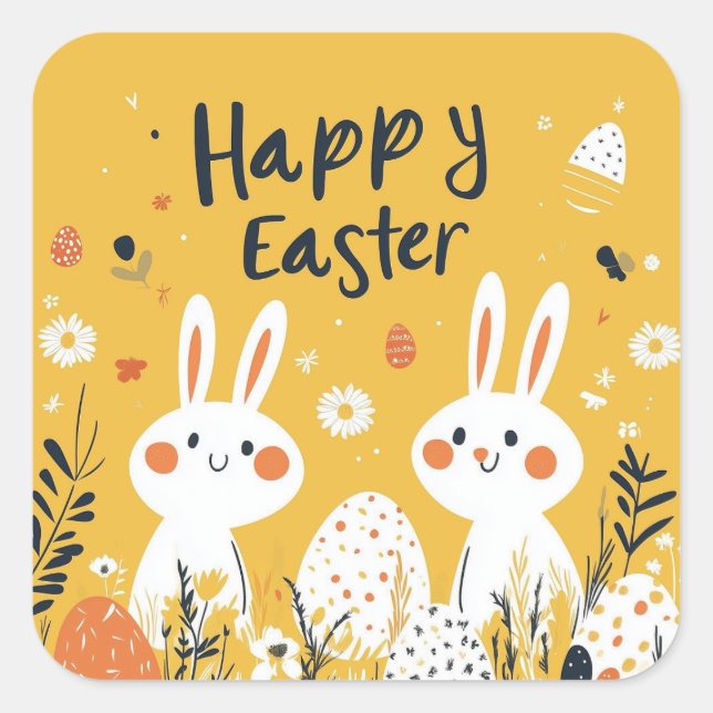 Cute Yellow Easter Bunnies Sticker (Front)