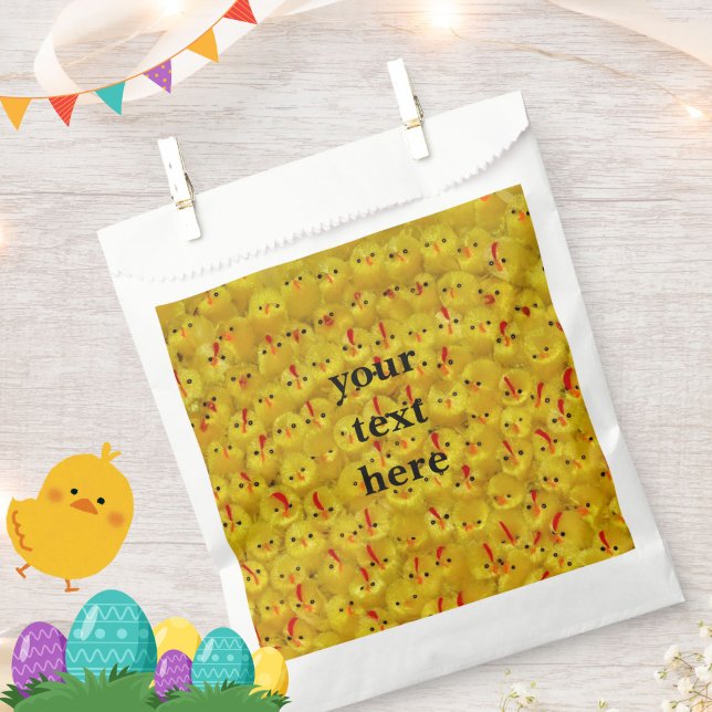 Cute Yellow Easter Chicks Custom Text Favour Bag (Cute yellow chick pattern favor bags for Easter or spring celebrations. Personalize with your text.)