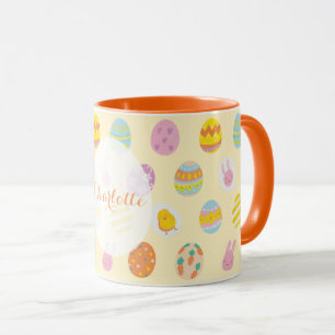 Cute Yellow Easter Egg Pattern Personalised Name Mug