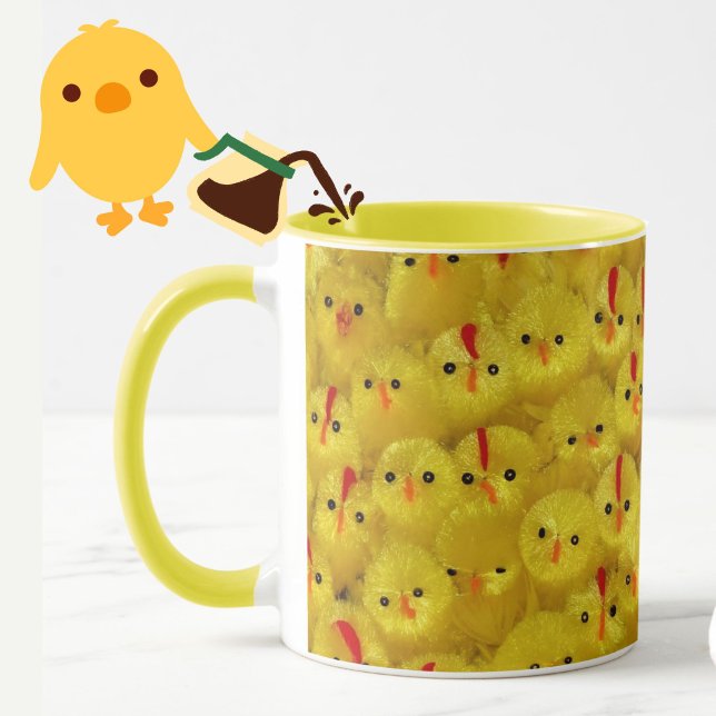 Cute Yellow Easter Toy Chicks Modern Pattern  Mug (A cheerful, yellow baby chicks pattern mug, to liven up coffee/tea time at Easter or year-round.)