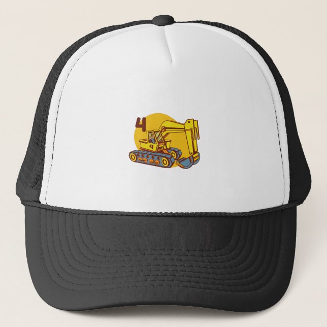 Cute Yellow Excavator Machinery Trucker Hat (Front)