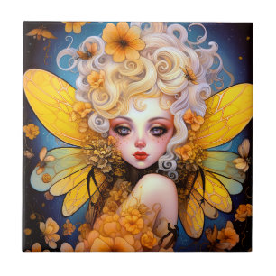 Cute Yellow Fairy Fantasy Art Ceramic Tile