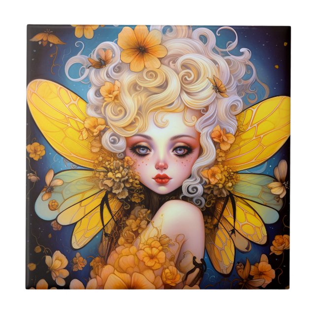 Cute Yellow Fairy Fantasy Art Ceramic Tile (Front)