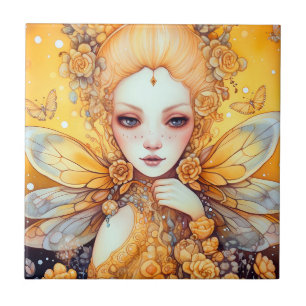 Cute Yellow Fairy Fantasy Art Ceramic Tile